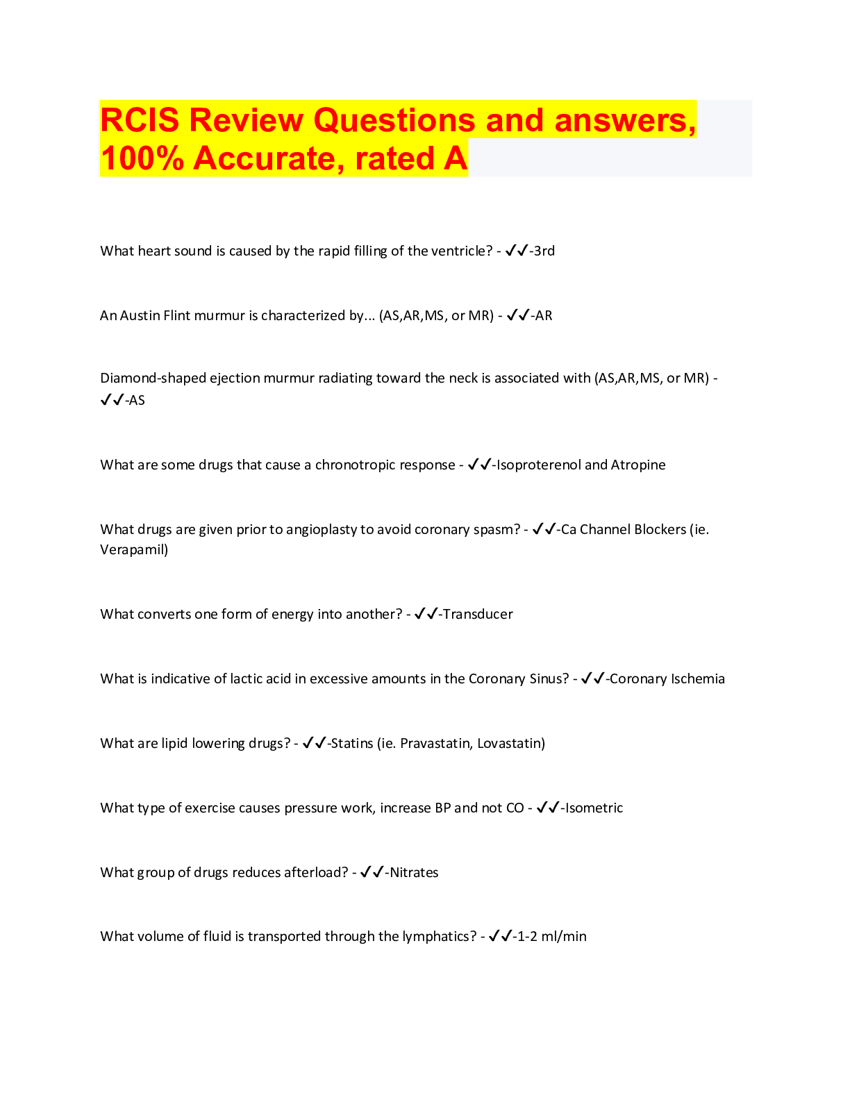 Preview image for RCIS Review Questions and answers,  100% Accurate, rated A